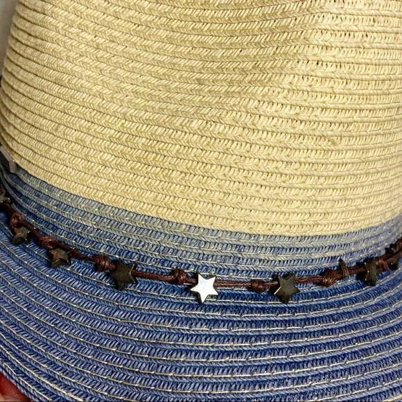 San Diego Hat Straw Fedora Blue Brim Star Adjustable Band - Picture 10 of 14